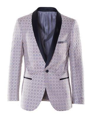 Paisley And Gray Slim-tailored Geometric Jacquard Satin Tuexedo Jacket
