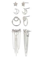 Bcbgeneration Festival Fashion Moon & Star 4-pair Silvertone & Crystal Earrings