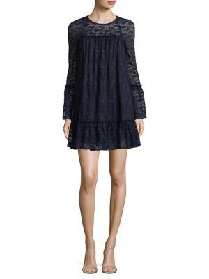 Michael Michael Kors Long-sleeve Lace Ruffle Shift Dress
