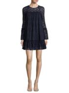 Michael Michael Kors Long-sleeve Lace Ruffle Shift Dress