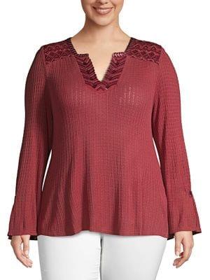 Lucky Brand Plus Embroidered Textured Top