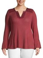 Lucky Brand Plus Embroidered Textured Top