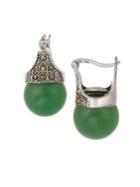 Lord & Taylor Sterling Silver And Marcasite Green Aventurine Drop Earrings
