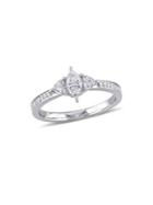 Sonatina 14k White Gold, Marquise And Heart Diamond 3-stone Vintage Engagement Ring