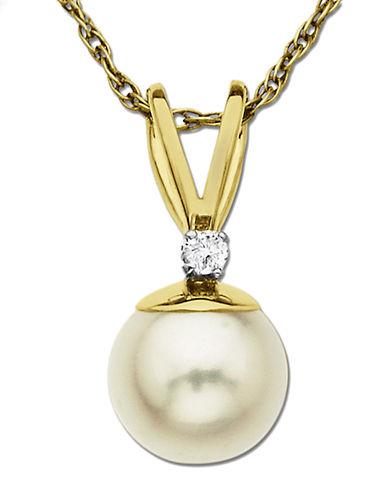 Lord & Taylor Freshwater Pearl Pendant With Diamond Accent In 14 Kt. Yellow Gold 0.05 Ct. T.w. 8 Mm