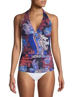 Tommy Bahama Paisley Leaves Long Halter Tankini Top