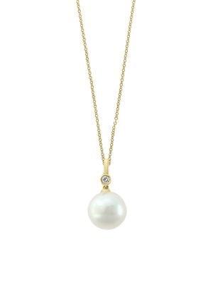 Effy 14k Yellow Gold, Diamond & 8mm White Pearl Pendant Necklace