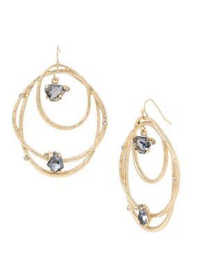 H Halston Goldtone And Glass Stone Orbital Earrings