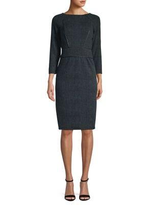 Donna Karan Raglan Sleeve Faux Leather Trim Sheath Dress
