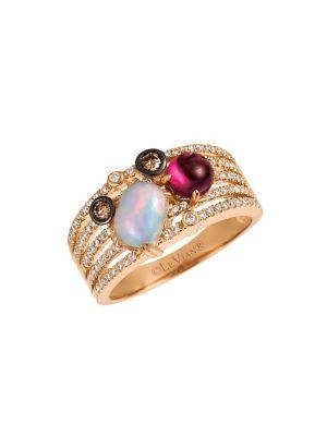 Le Vian Chocolatier Neopolitan Opal, Raspberry Rhodolite, Chocolate And Vanilla Diamond And 14k Strawberry Gold Ring