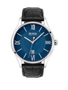 Hugo Boss Governor Stainless Steel Textured Leather-strap Watch