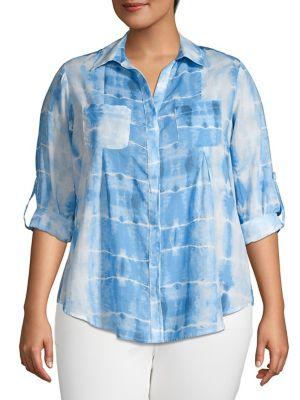 Lord And Taylor Separates Plus Printed Cotton Button-down Shirt