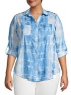 Lord And Taylor Separates Plus Printed Cotton Button-down Shirt