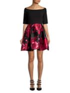Betsy & Adam Off-shoulder Floral Combo Dress