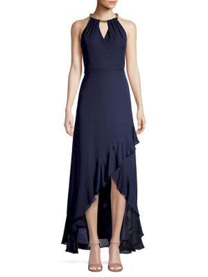 Calvin Klein Halter Ruffle-hem Dress