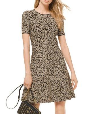 Michael Michael Kors Jacquard Fitted Short-sleeve Dress