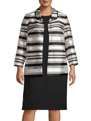 Kasper Plus Striped Open Jacket