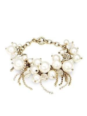 Stein And Blye Goldtone, Faux Pearl & Crystal Statement Bracelet