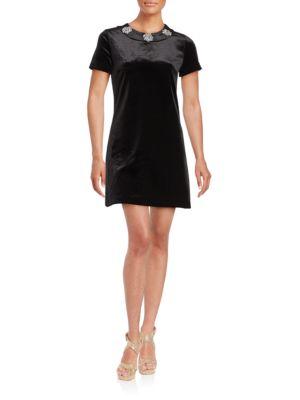 Michael Michael Kors Plus Embellished Velvet Short Sleeve Shift Dress