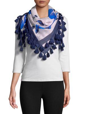 Kate Spade New York Hibiscus Square Scarf With Tassels