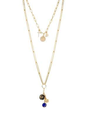 Noir Goldtone 2-row Charm Pendant Long Necklace