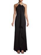 Calvin Klein Pearl Neck Ruffle Drape Evening Gown