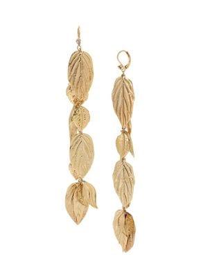 Miriam Haskell Coral Reign Goldtone & Crystal Leaf Linear Drop Earrings