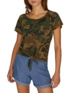 Sanctuary Striped Camo-print Tie-front Tee