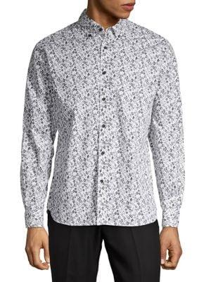 Black Brown Floral Printed Button-down Shirt