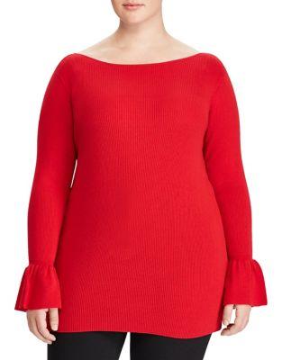 Lauren Ralph Lauren Plus Ribbed Ruffled Cuff Sweater