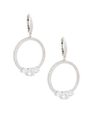 Lord & Taylor Sterling Silver And Cubic Zirconia Pave Hoop Earrings