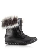 Sorel Outnabt Leather Boots With Faux Fur Trim