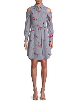 Calvin Klein Stripe Cold-shoulder Shirtdress