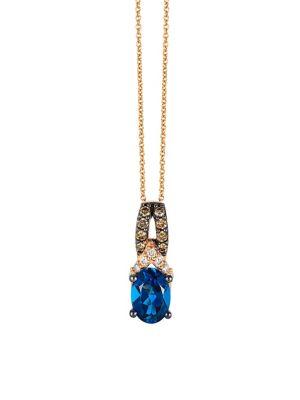 Le Vian 14k Strawberry Gold, Vanilla Diamonds, Chocolate Diamonds And Deep Sea Blue Topaz Pendant Necklace