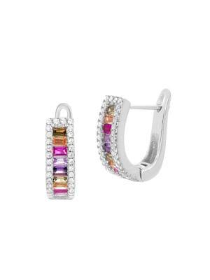 Lord & Taylor 925 Sterling Silver & Crystal Huggie Earrings