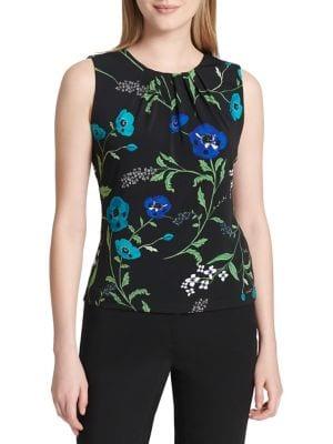 Calvin Klein Floral-print Pleated Neck Camisole