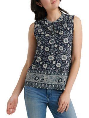 Lucky Brand Sleeveless Border Print Henley Top