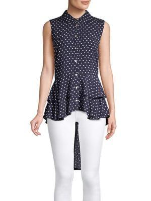 Lord Taylor Polka-dot High-low Ruffle Blouse