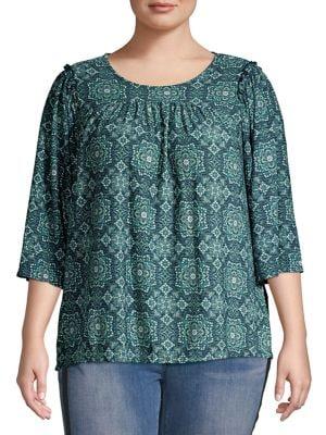 Michael Kors Plus Printed Three-quarter Sleeve Top