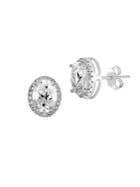 Lord & Taylor Oval-center 925 Sterling Silver & White Crystal Stud Earrings