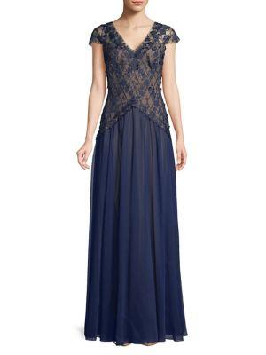 Tadashi Shoji Cap-sleeve Floral Gown