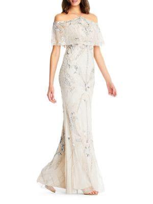 Aidan By Aidan Mattox Sequin Beaded Cold Shoulder Gown