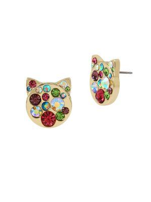 Betsey Johnson Just Kitten Multi-stone Pave Cat Stud Earrings