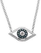 Lord & Taylor Sterling Silver Evil Eye Pendant Necklace With Green And Black Diamonds