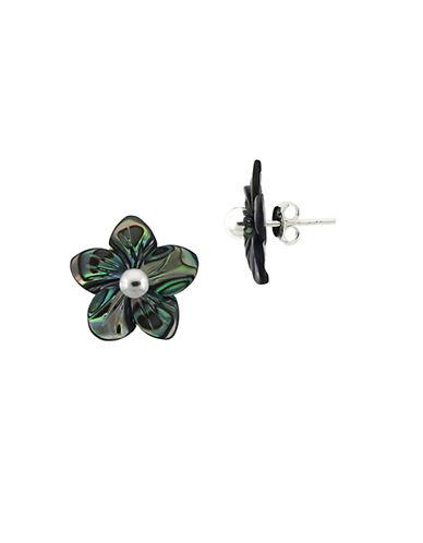 Lord & Taylor Sterling Silver And Abalone Flower Stud Earrings