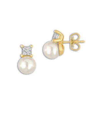 Majorica 8mm White Round Pearl & Crystal Stud Earrings