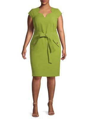 Kasper Plus Belted Cutout-neck Sheath Dress
