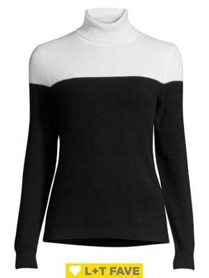 Lord & Taylor Colorblock Turtle Neck Cashmere Sweater