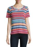 Rafaella Petites Petite Roundneck Striped Print Top