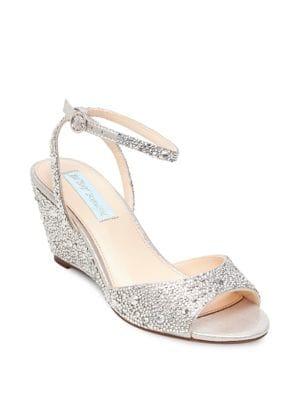 Betsey Johnson Elora Embellished Ankle Strap Wedge Sandals